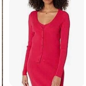 The Drop Women's Anya Fitted Rib Cardigan Sweater Sz XL Flame Red